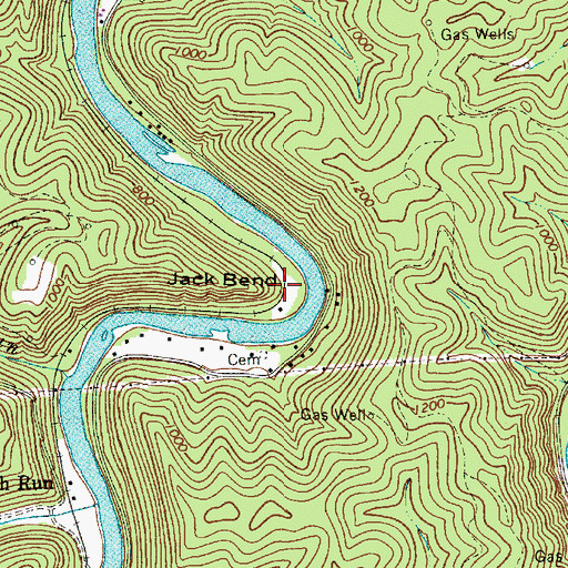 Topographic Map of Jack Bend, WV