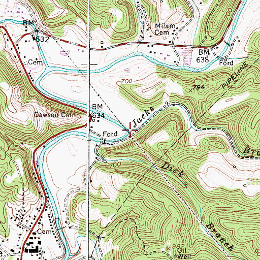 Topographic Map of Jacks Branch, WV