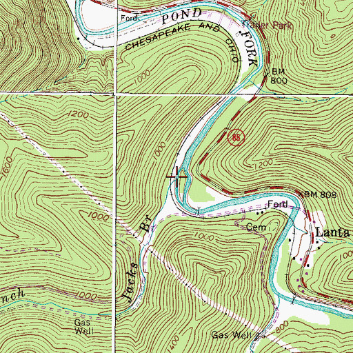 Topographic Map of Jacks Branch, WV