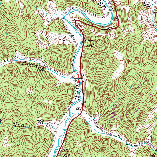Topographic Map of Jackson Branch, WV