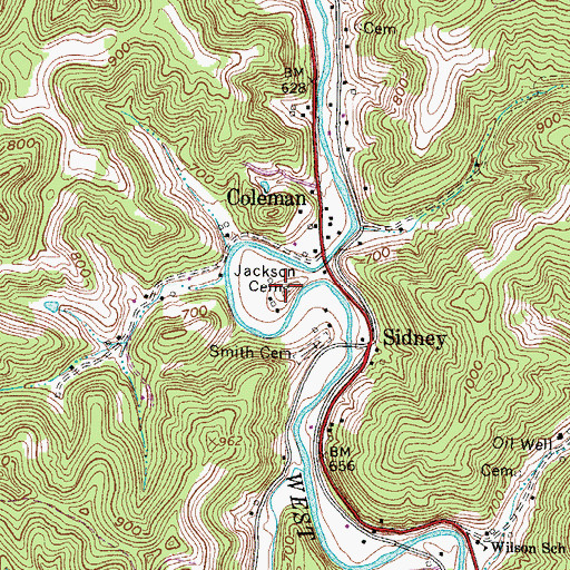 Topographic Map of Jackson Cemetery, WV