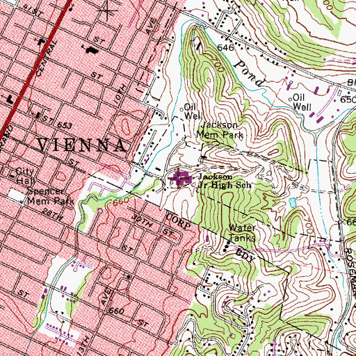 Topographic Map of Jackson Middle School, WV