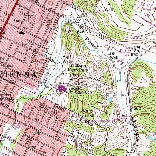 Topographic Map of Jackson Memorial Park, WV