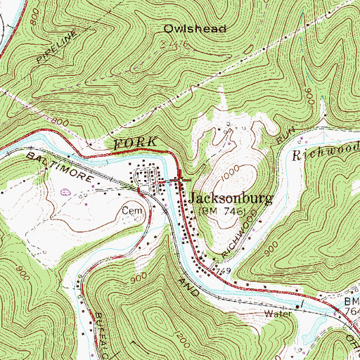 Topographic Map of Jacksonburg, WV