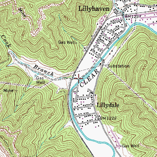 Topographic Map of Jacob Cook Branch, WV