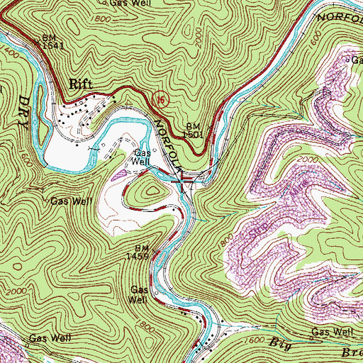 Topographic Map of Jacobs Fork, WV