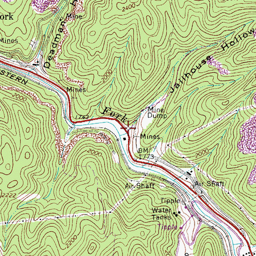Topographic Map of Jailhouse Hollow, WV