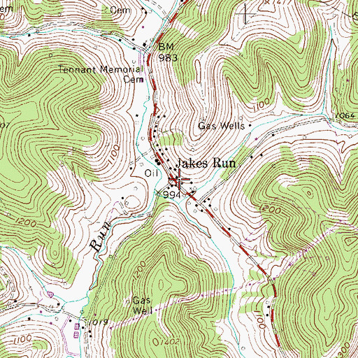 Topographic Map of Jakes Run, WV