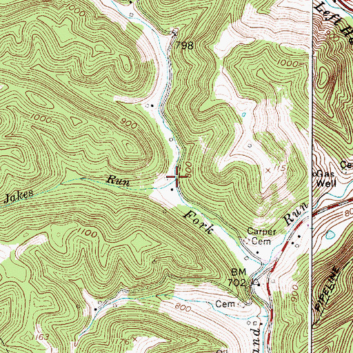 Topographic Map of Jakes Run, WV