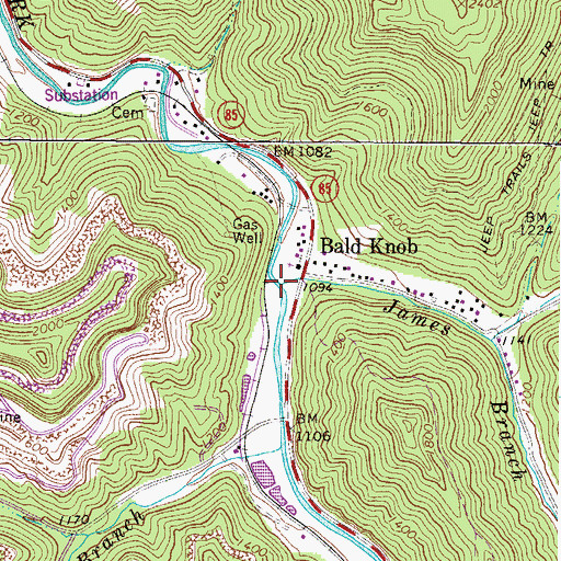 Topographic Map of James Branch, WV