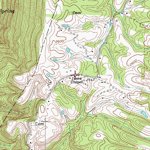 Topographic Map of Janes Chapel, WV