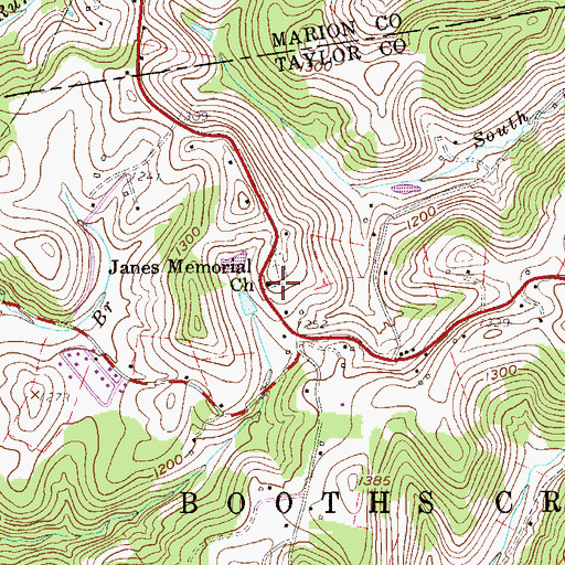 Topographic Map of Janes Memorial United Methodist Church, WV