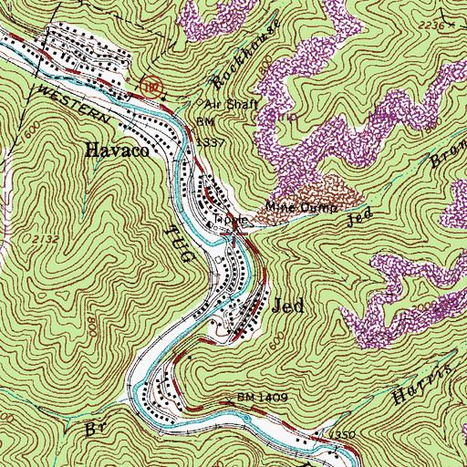 Topographic Map of Jed Branch, WV