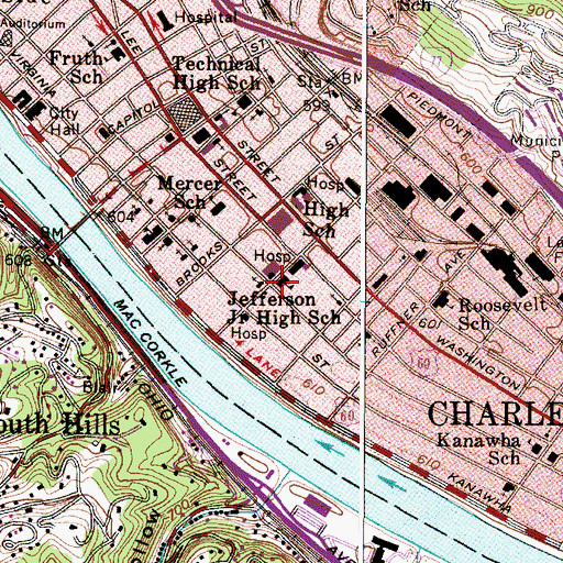 Topographic Map of Jefferson Junior High School (historical), WV