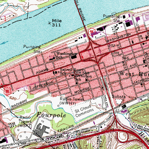 Topographic Map of Jefferson Elementary School (historical), WV