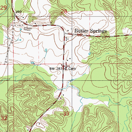 Topographic Map of Butler Springs Baptist Church, AL