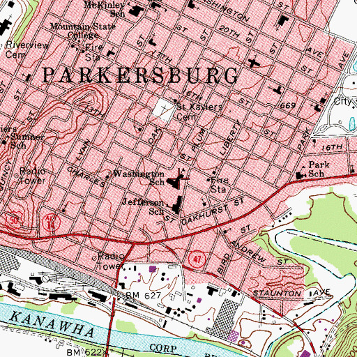 Topographic Map of Jefferson Elementary School, WV