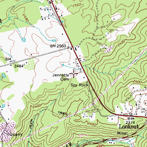 Topographic Map of Jennette Cemetery, WV