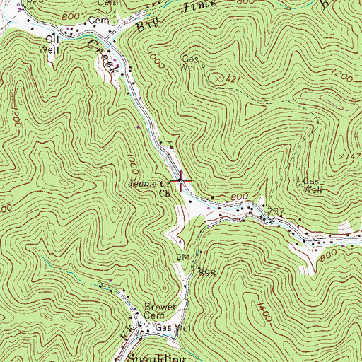 Topographic Map of Jennie Creek Church, WV
