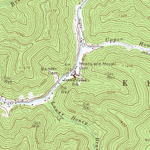 Topographic Map of Jennie Creek School (historical), WV
