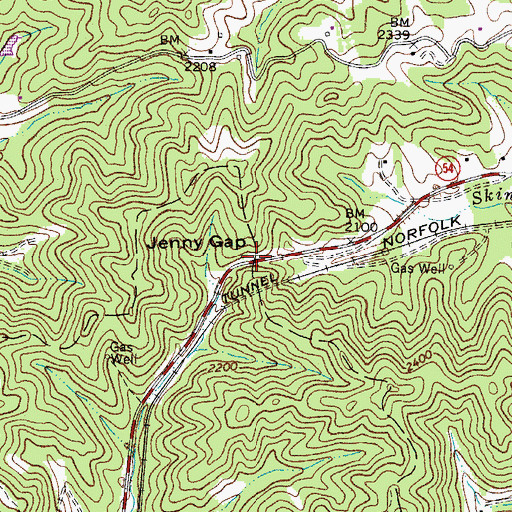 Topographic Map of Jenny Gap, WV