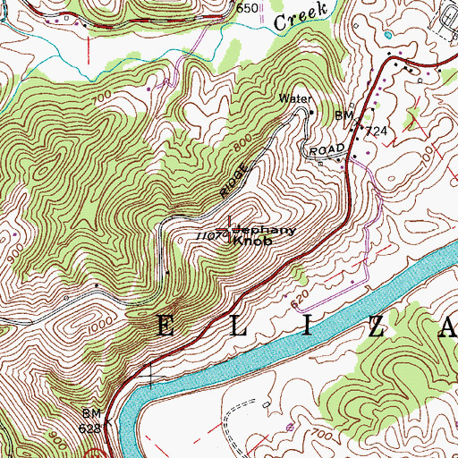 Topographic Map of Jephany Knob, WV