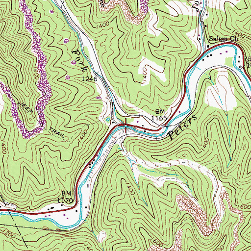 Topographic Map of Jerry Fork, WV