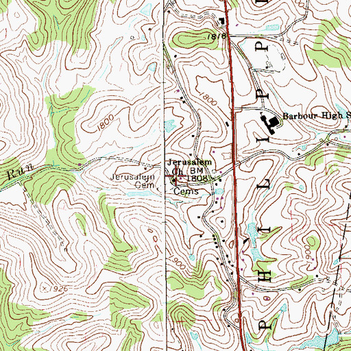 Topographic Map of Jerusalem United Methodist Church, WV