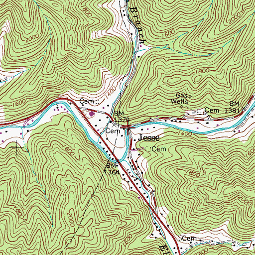 Topographic Map of Jesse, WV
