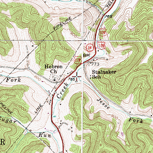 Topographic Map of Jesse Fork, WV