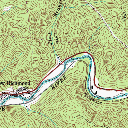 Topographic Map of Jims Branch, WV