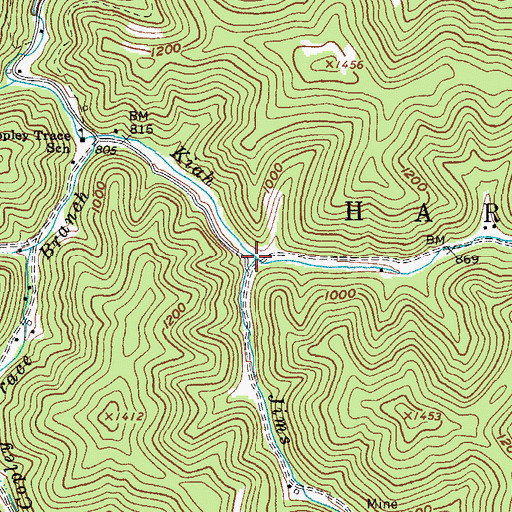 Topographic Map of Jims Branch, WV