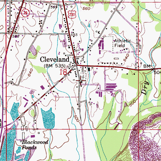 Topographic Map of Cleveland United Methodist Church, AL