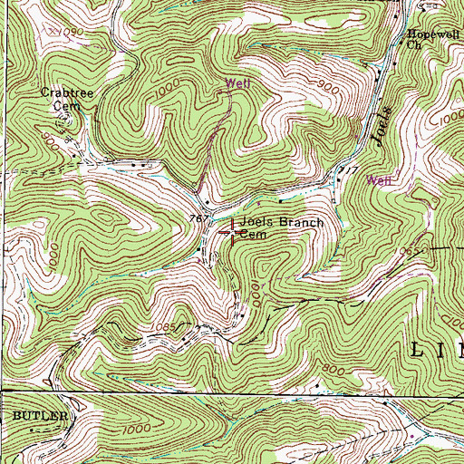 Topographic Map of Joels Branch Cemetery, WV