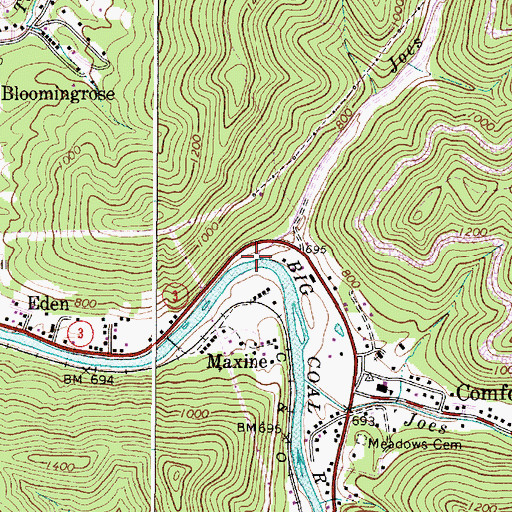 Topographic Map of Joes Branch, WV