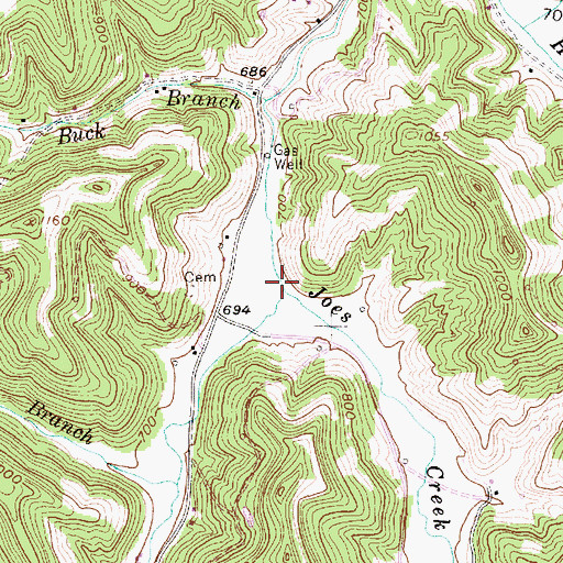 Topographic Map of Joes Creek, WV