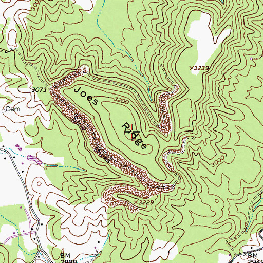 Topographic Map of Joes Ridge, WV