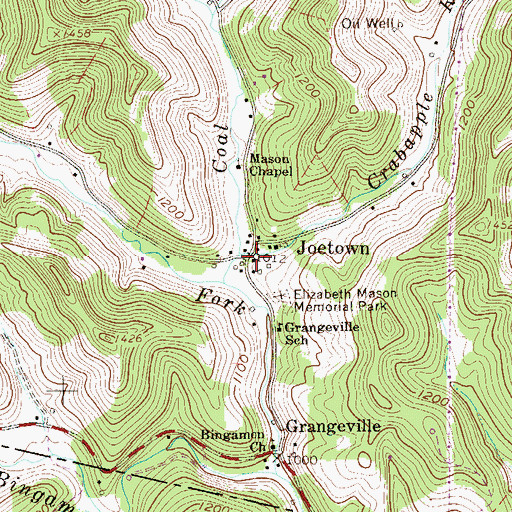 Topographic Map of Joetown, WV