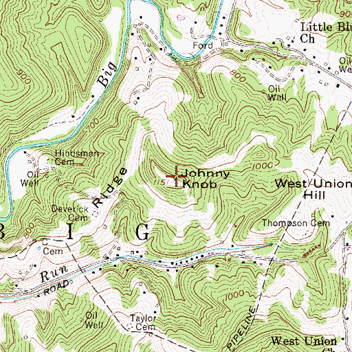 Topographic Map of Johnny Knob, WV