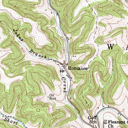 Topographic Map of Johns Branch, WV