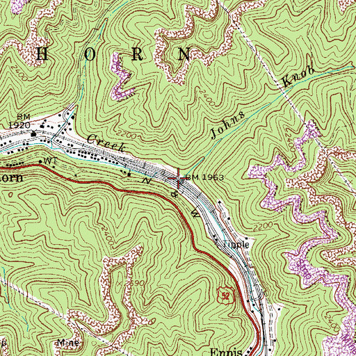 Topographic Map of Johns Knob Branch, WV