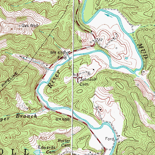 Topographic Map of Johnson Cemetery, WV