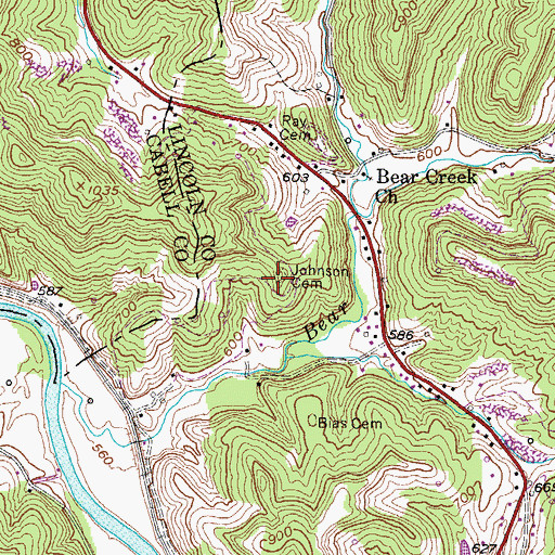 Topographic Map of Johnson Cemetery, WV