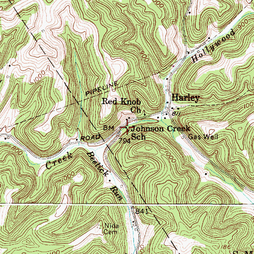 Topographic Map of Johnson Creek School (historical), WV