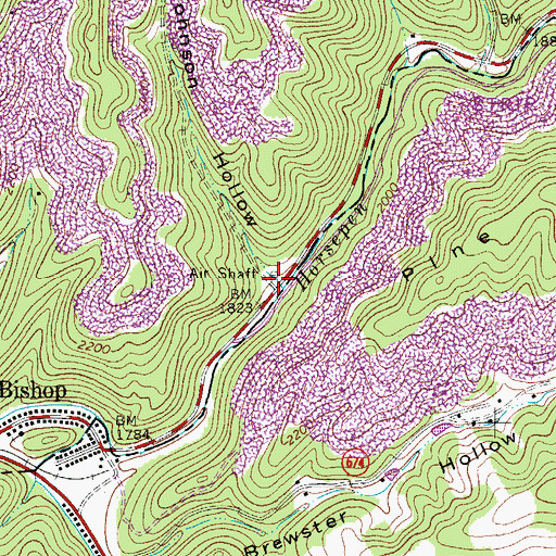 Topographic Map of Johnson Hollow, WV