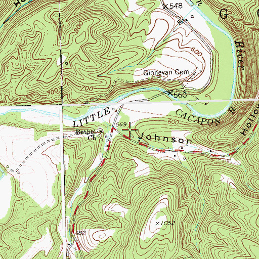 Topographic Map of Johnson Hollow, WV