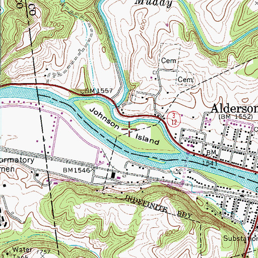 Topographic Map of Johnson Island, WV