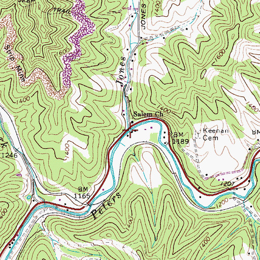 Topographic Map of Jones Branch, WV