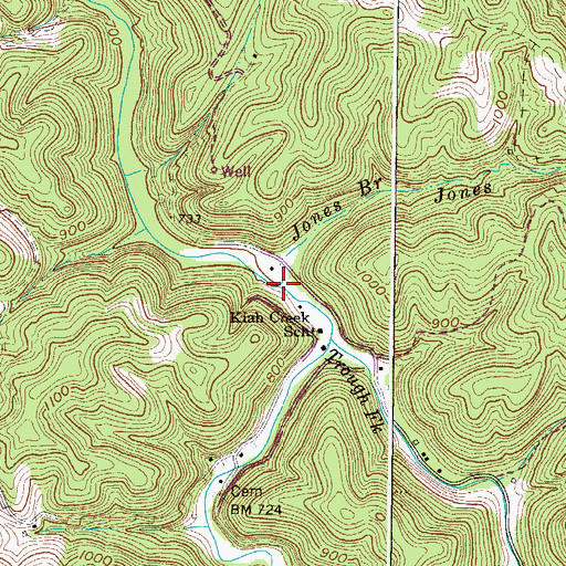 Topographic Map of Jones Branch, WV