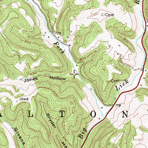 Topographic Map of Jones Hollow, WV